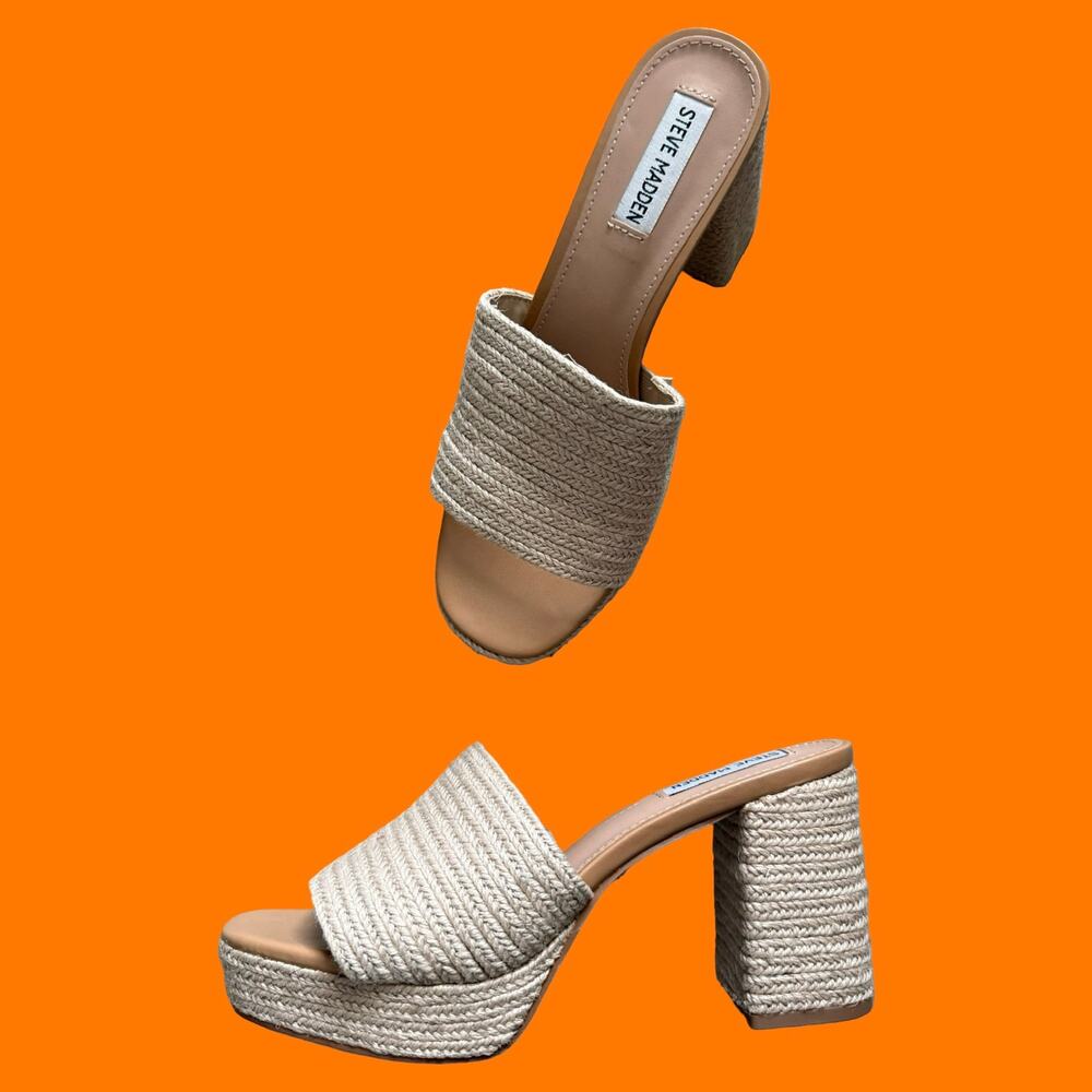 Steve Madden Natural Woven Raffia Y2K Espadrille Platform Mule Size 9
